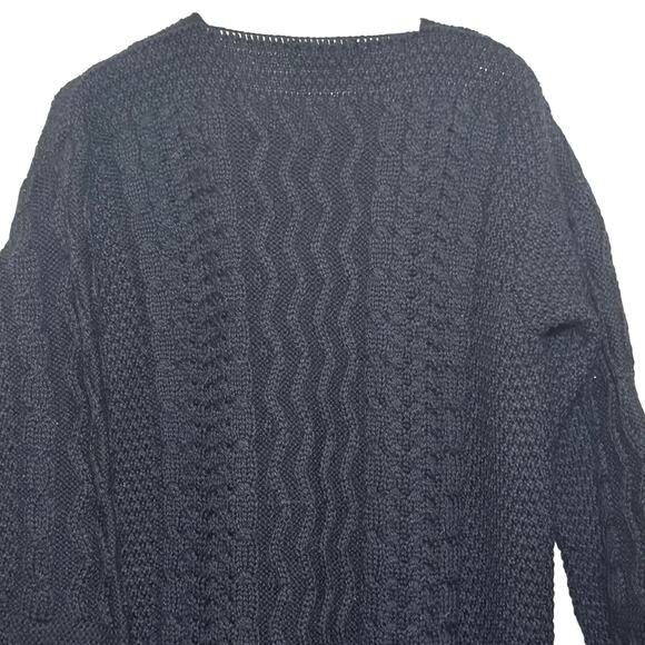 Donegal Knitters 100% Wool Black Cable Knit Made in Ireland Long Duster Sweater - Picture 6 of 8